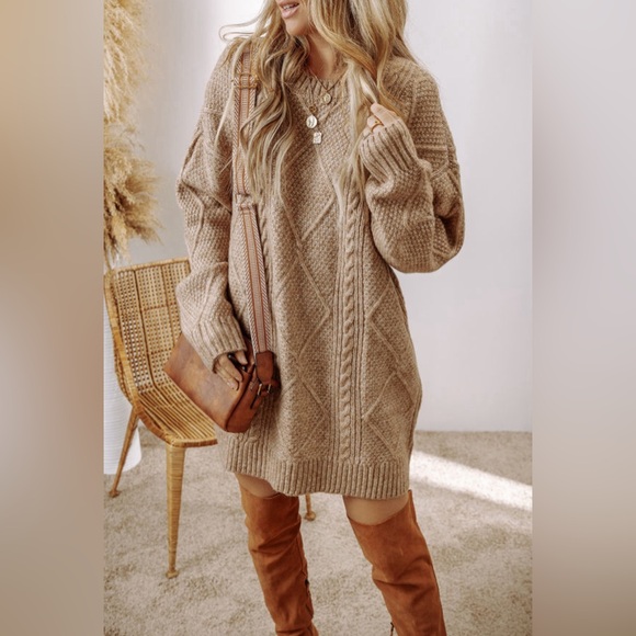 Lexi- cable knit drop shoulder loose fit sweater dress - Picture 2 of 3